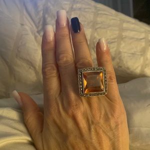 925 Silver and Smokey Topaz stamped ring size 8